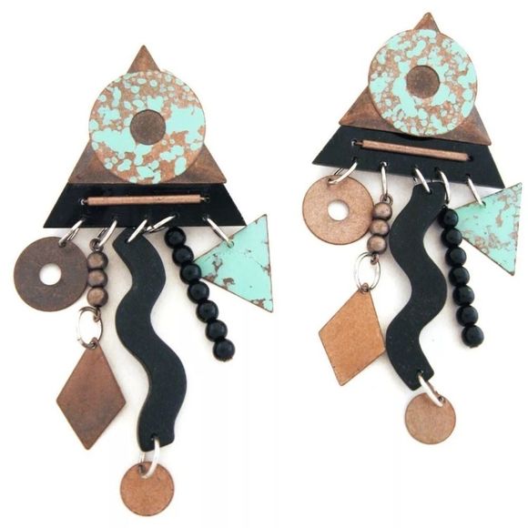 Vintage PostModern Memphis Era Abstract Earrings - Picture 1 of 2